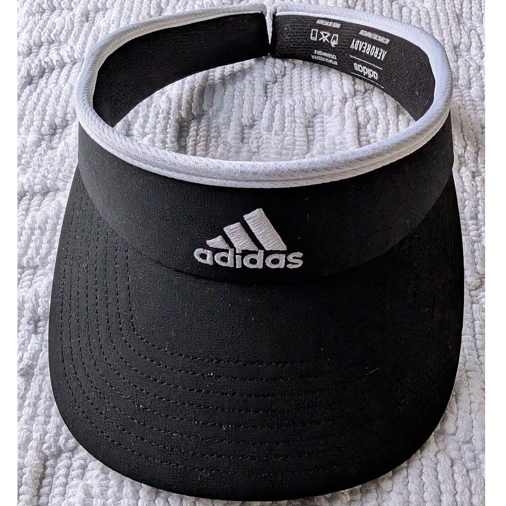 Adidas AEROREADY Visor Hat Black White Logo Mens Athletic Golf Tennis Headband